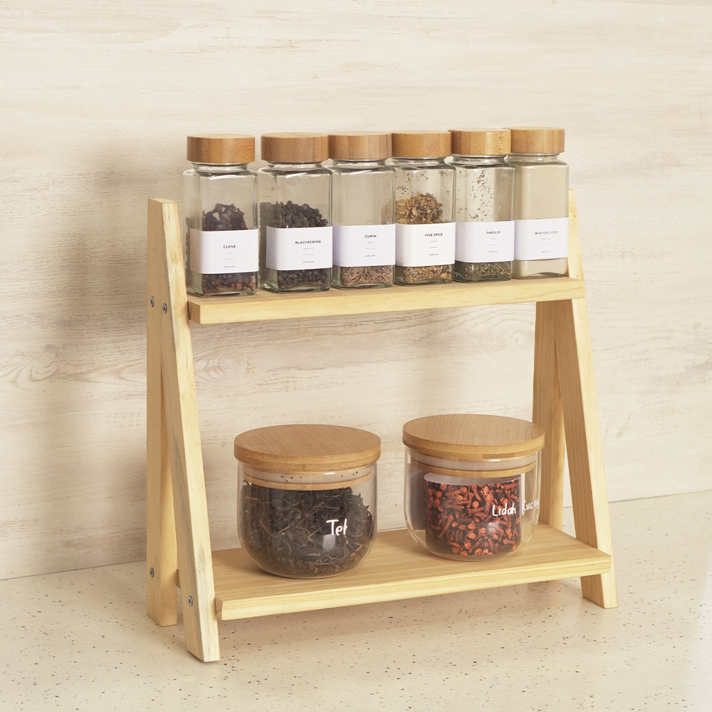 PERO - Rak Kayu Tingkat Display Bumbu Dapur Minimalis Estetik