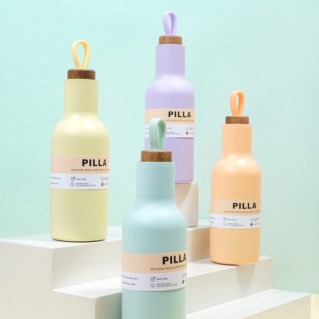 PILLA -Tumbler Vakum 900ml SS 304 dengan Handle Tahan Dingin 24 Jam Tahan Panas 12 Jam