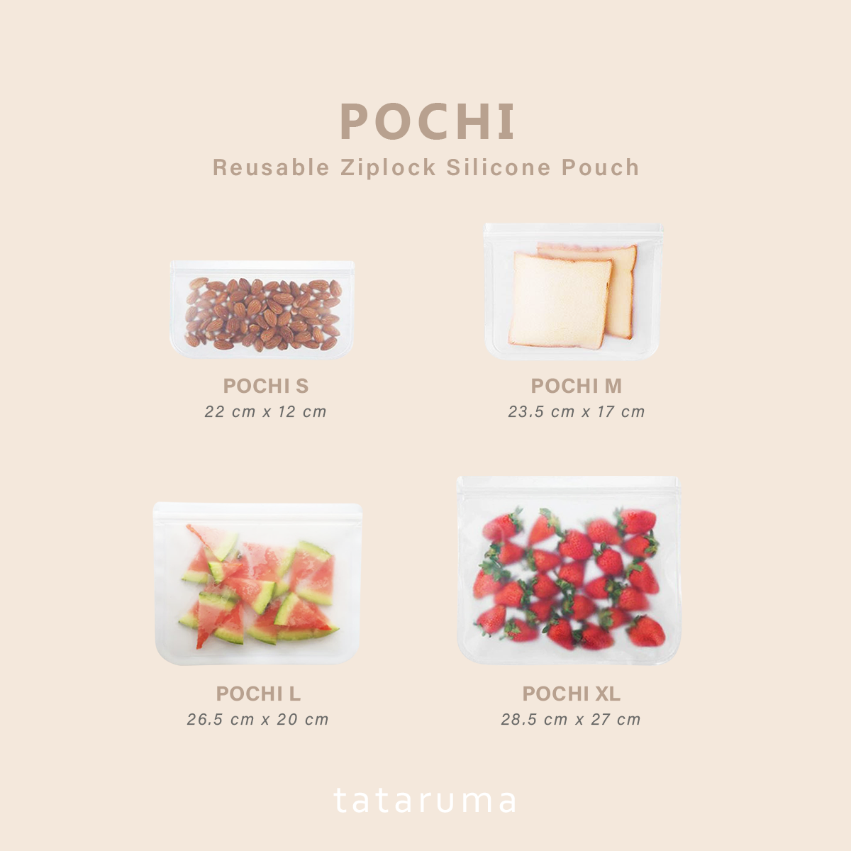 POCHI - Reusable Ziplock Silicone Silikon Pouch Bag Tas Penyimpanan Makanan Kedap Udara Anti Bocor Fridge Organizer Container Kontainer Kulkas