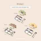 POKE - Lunch Box Kotak Bekal Stainless 304 Sekat FREE Sendok Sumpit dengan Tas Lucu Singa Panda Beruang Tempat Makan Lion Bear
