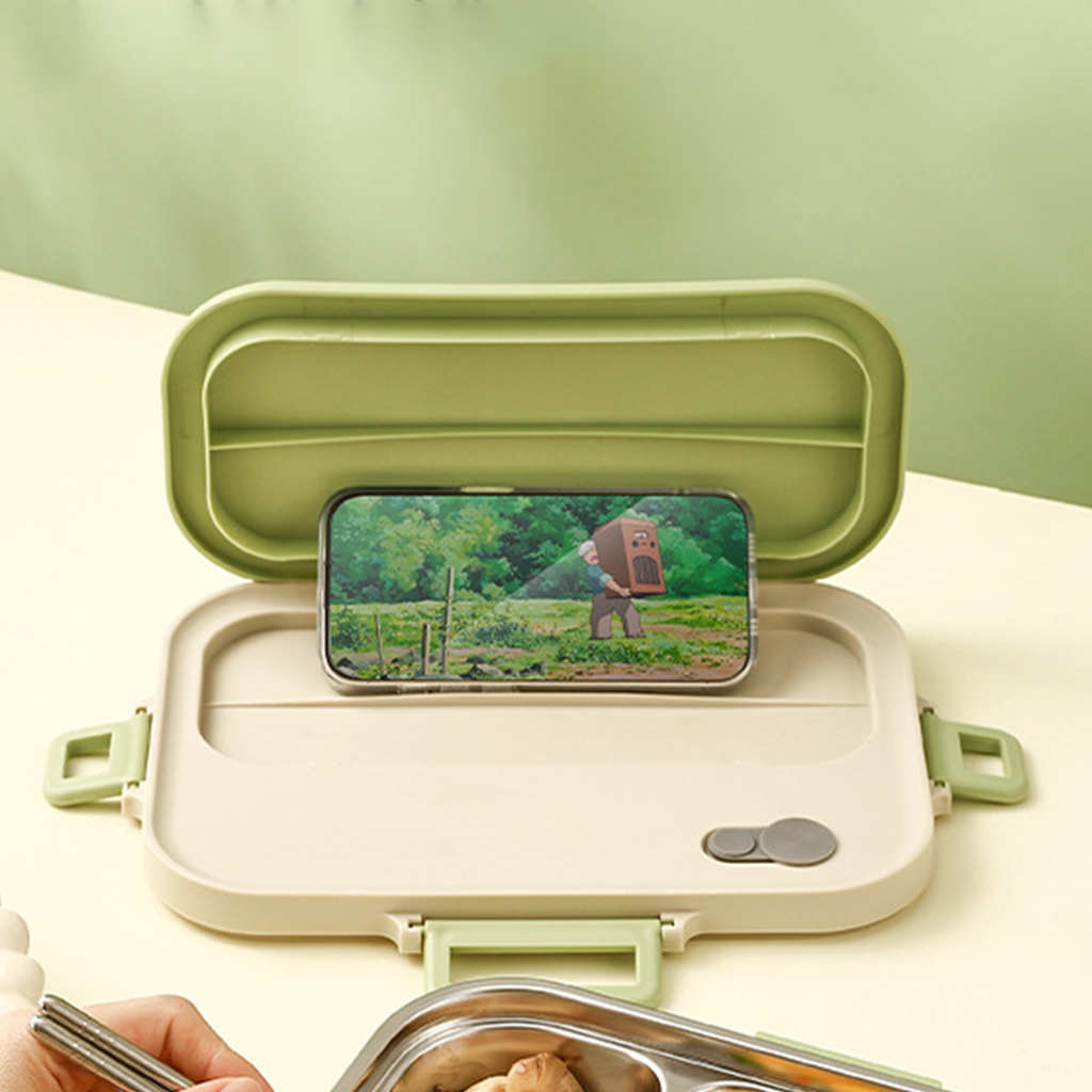 POKE - Lunch Box Kotak Bekal Stainless 304 Sekat FREE Sendok Sumpit dengan Tas Lucu Singa Panda Beruang Tempat Makan Lion Bear