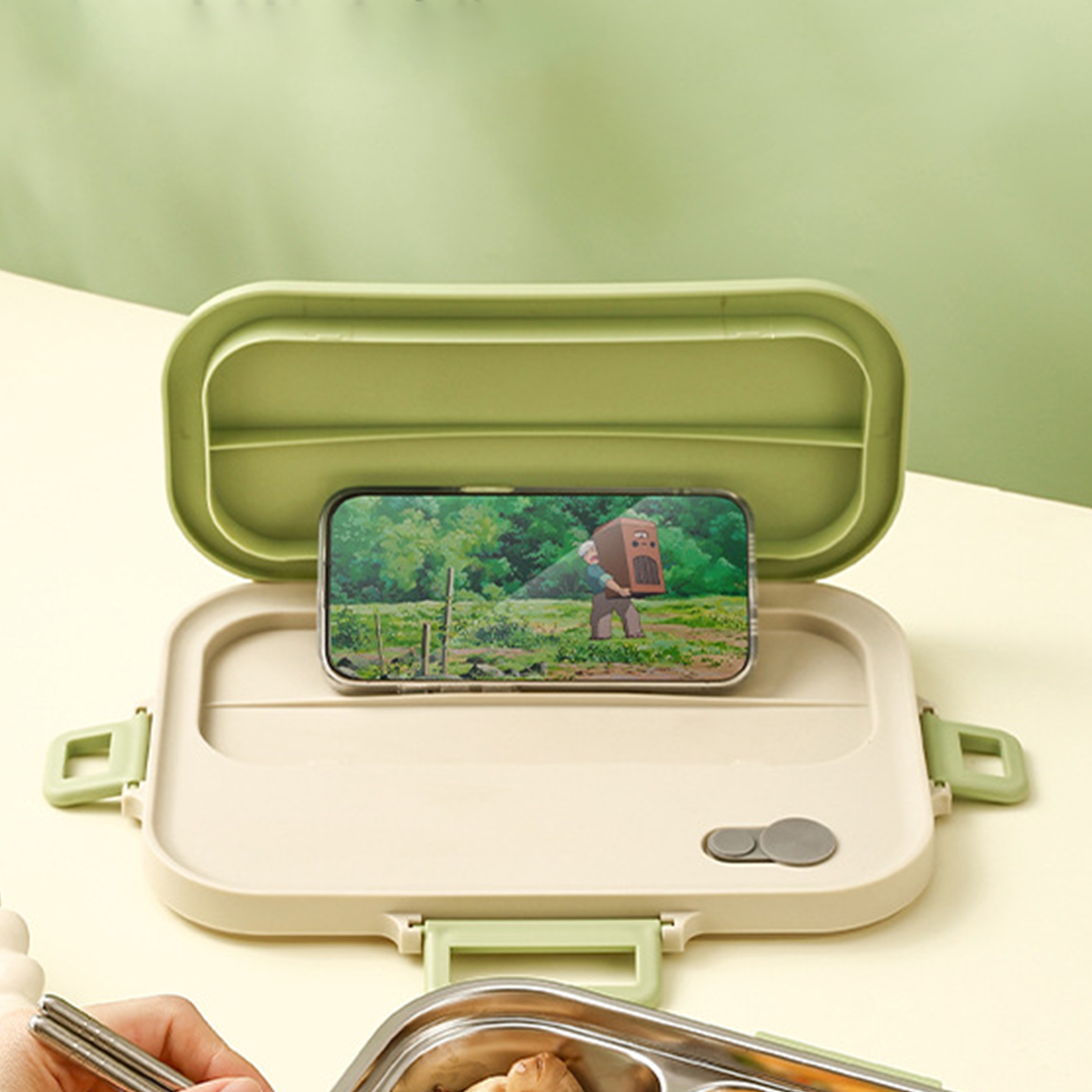 POKE - Lunch Box Kotak Bekal Stainless 304 Sekat FREE Sendok Sumpit dengan Tas Lucu Singa Panda Beruang Tempat Makan Lion Bear