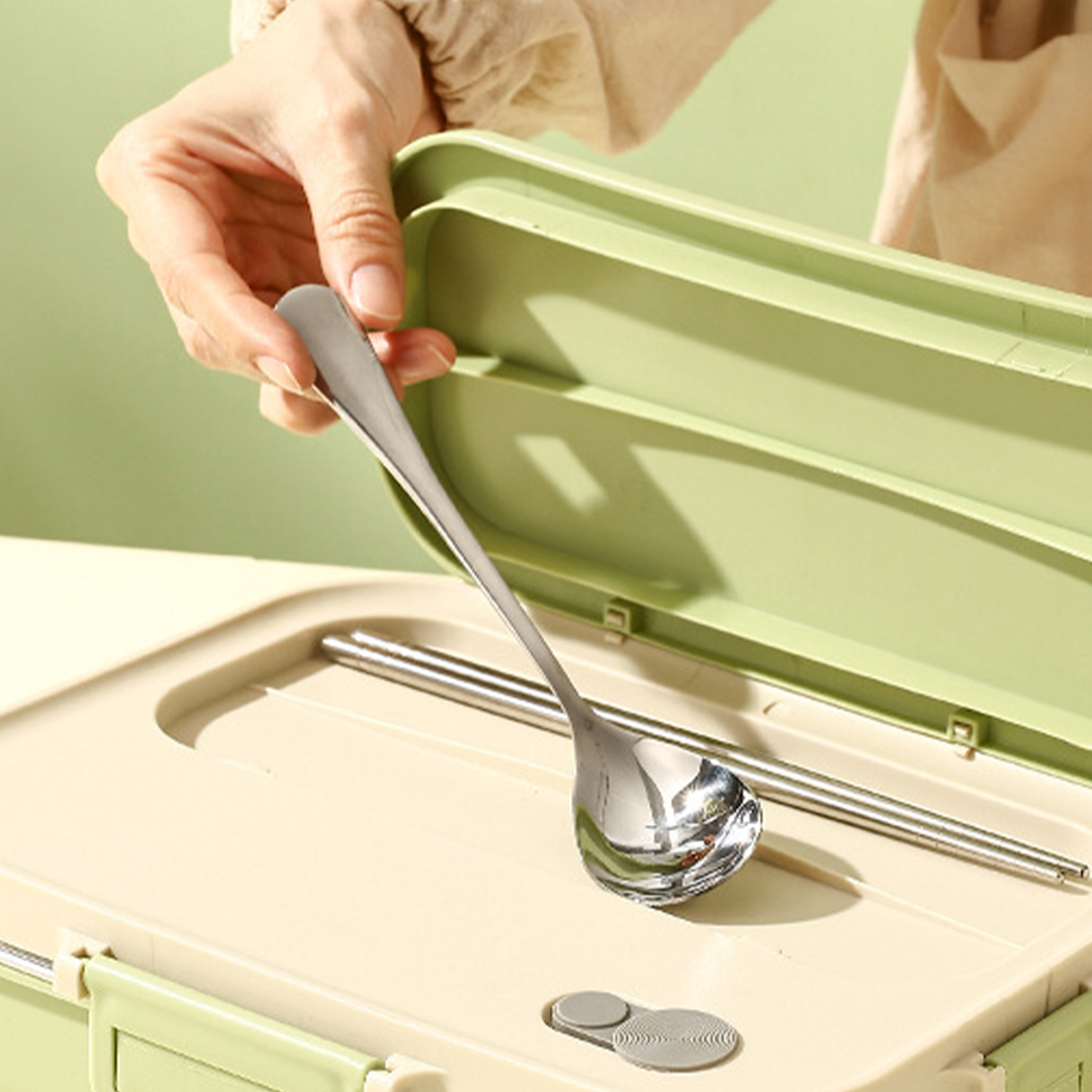 POKE - Lunch Box Kotak Bekal Stainless 304 Sekat FREE Sendok Sumpit dengan Tas Lucu Singa Panda Beruang Tempat Makan Lion Bear