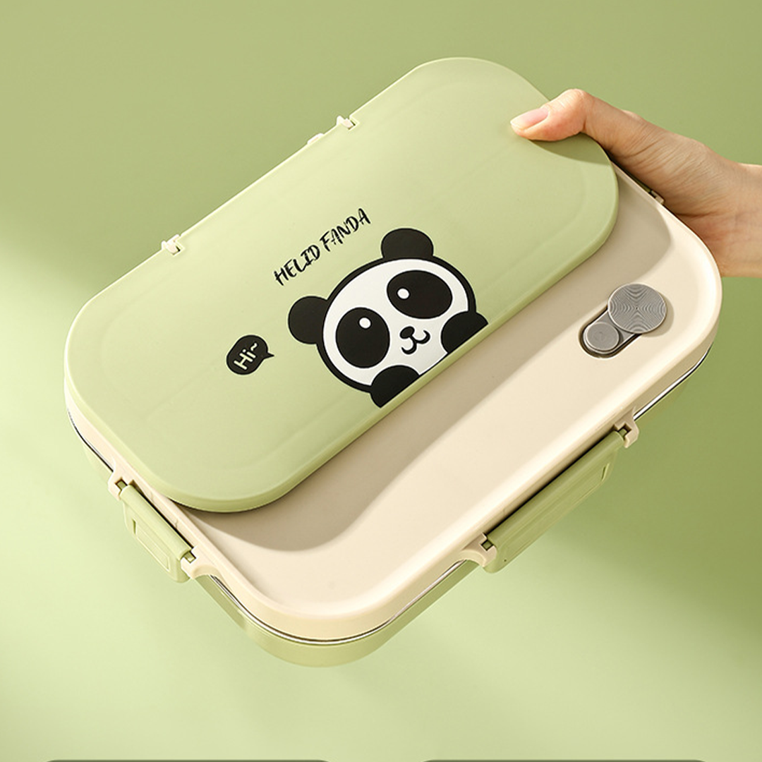 POKE - Lunch Box Kotak Bekal Stainless 304 Sekat FREE Sendok Sumpit dengan Tas Lucu Singa Panda Beruang Tempat Makan Lion Bear