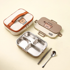 POKE - Lunch Box Kotak Bekal Stainless 304 Sekat FREE Sendok Sumpit dengan Tas Lucu Singa Panda Beruang Tempat Makan Lion Bear