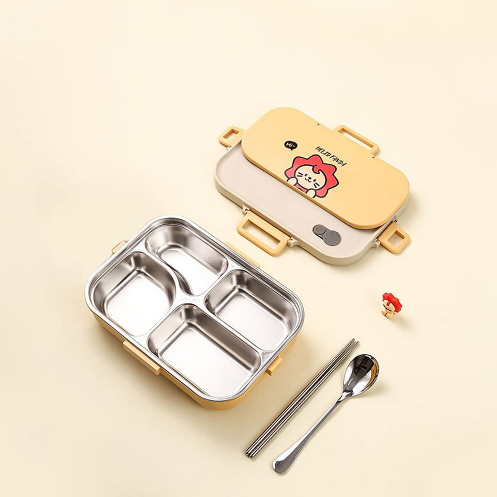 POKE - Lunch Box Kotak Bekal Stainless 304 Sekat FREE Sendok Sumpit dengan Tas Lucu Singa Panda Beruang Tempat Makan Lion Bear