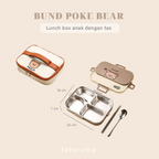 POKE - Lunch Box Kotak Bekal Stainless 304 Sekat FREE Sendok Sumpit dengan Tas Lucu Singa Panda Beruang Tempat Makan Lion Bear