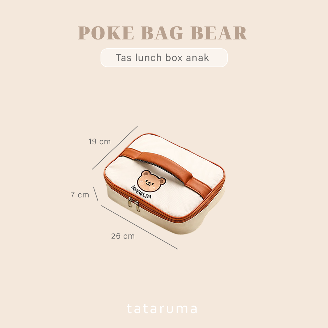 POKE - Lunch Box Kotak Bekal Stainless 304 Sekat FREE Sendok Sumpit dengan Tas Lucu Singa Panda Beruang Tempat Makan Lion Bear
