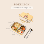 POKE - Lunch Box Kotak Bekal Stainless 304 Sekat FREE Sendok Sumpit dengan Tas Lucu Singa Panda Beruang Tempat Makan Lion Bear