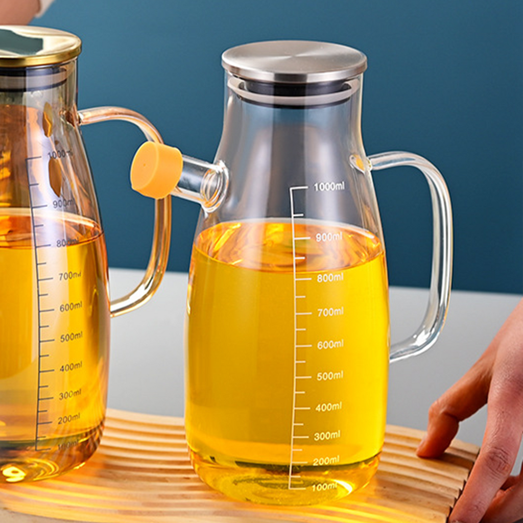 POPOI -Oil Jar Tempat Minyak dengan Penutup Kaca Borosilikat Simpan Kecap Minyak Wijen Cuka