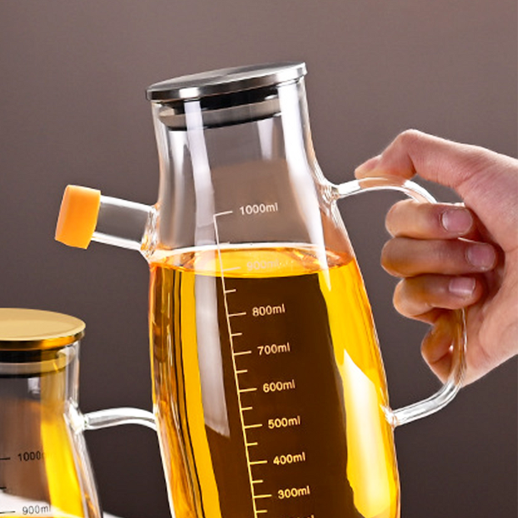 POPOI -Oil Jar Tempat Minyak dengan Penutup Kaca Borosilikat Simpan Kecap Minyak Wijen Cuka