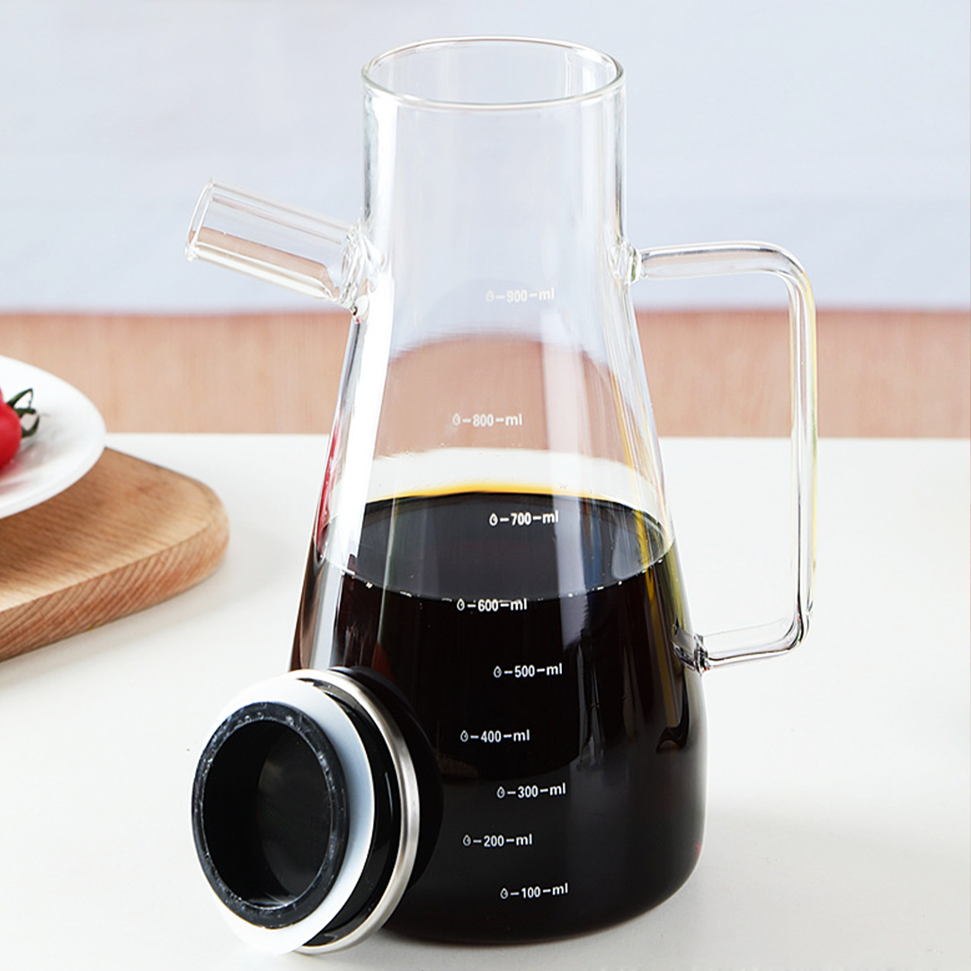 POPOI -Oil Jar Tempat Minyak dengan Penutup Kaca Borosilikat Simpan Kecap Minyak Wijen Cuka