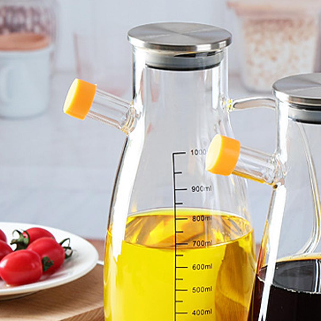 POPOI -Oil Jar Tempat Minyak dengan Penutup Kaca Borosilikat Simpan Kecap Minyak Wijen Cuka