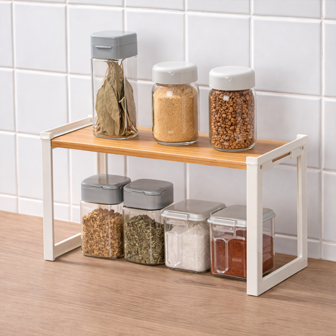 RAKU - Wooden Kitchen Rack Stackable Tempat Bumbu Organizer Multifungsi