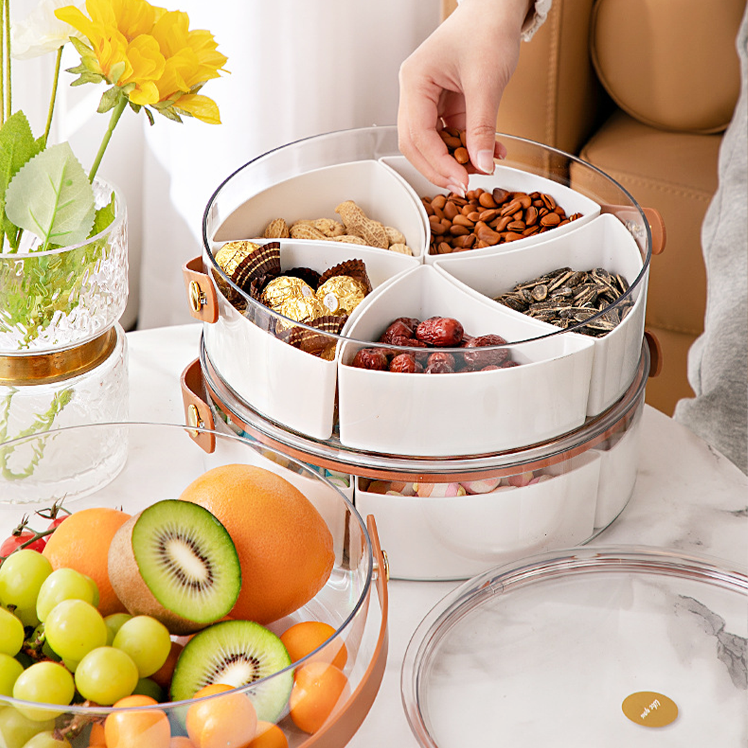 RIPPU - Tempat Makanan Snack Kacang Permen Toples Lebaran Jar Food Storage Sekat Dengan Tutup Dan Handle Multifungsi