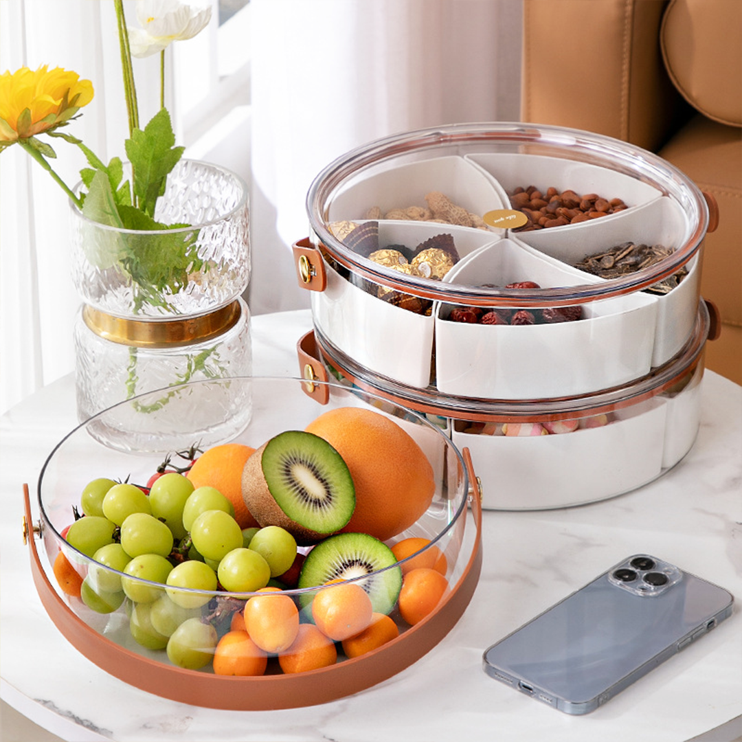 RIPPU - Tempat Makanan Snack Kacang Permen Toples Lebaran Jar Food Storage Sekat Dengan Tutup Dan Handle Multifungsi