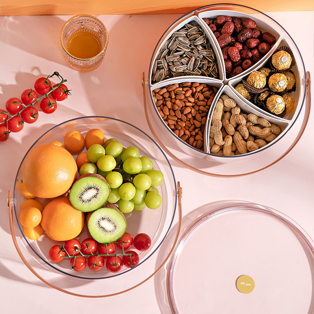 RIPPU - Tempat Makanan Snack Kacang Permen Toples Lebaran Jar Food Storage Sekat Dengan Tutup Dan Handle Multifungsi