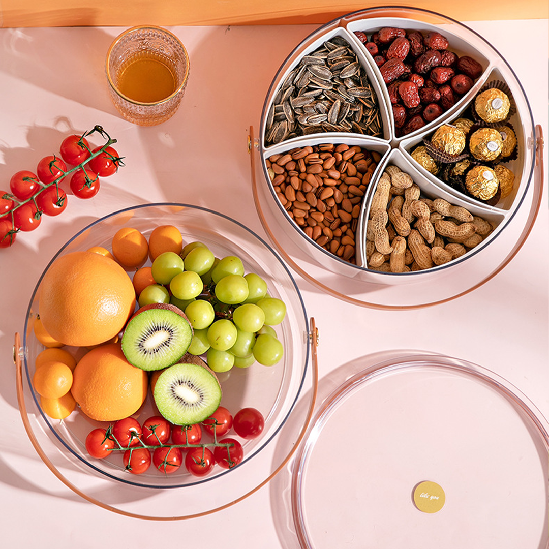 RIPPU - Tempat Makanan Snack Kacang Permen Toples Lebaran Jar Food Storage Sekat Dengan Tutup Dan Handle Multifungsi