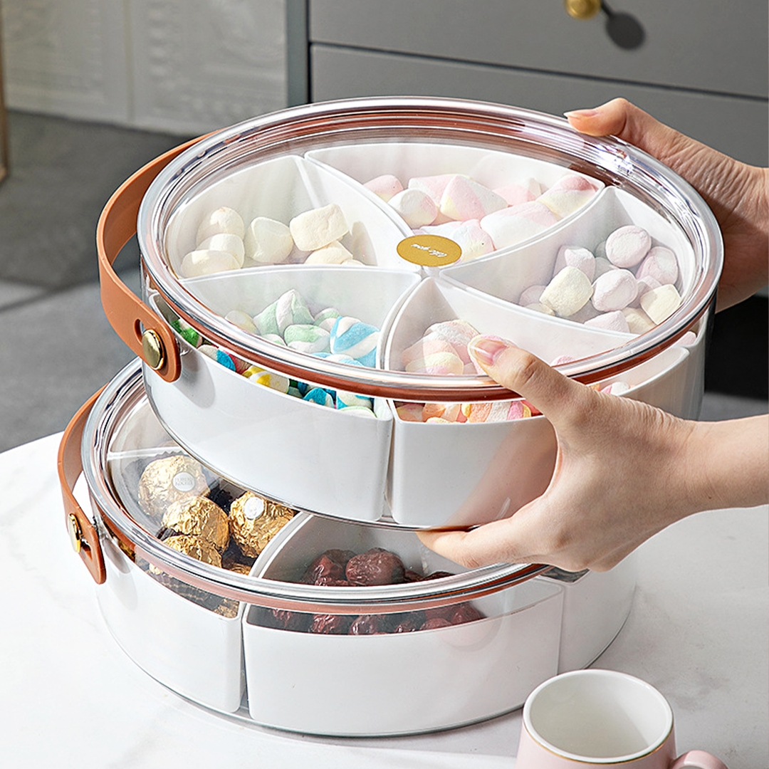 RIPPU - Tempat Makanan Snack Kacang Permen Toples Lebaran Jar Food Storage Sekat Dengan Tutup Dan Handle Multifungsi