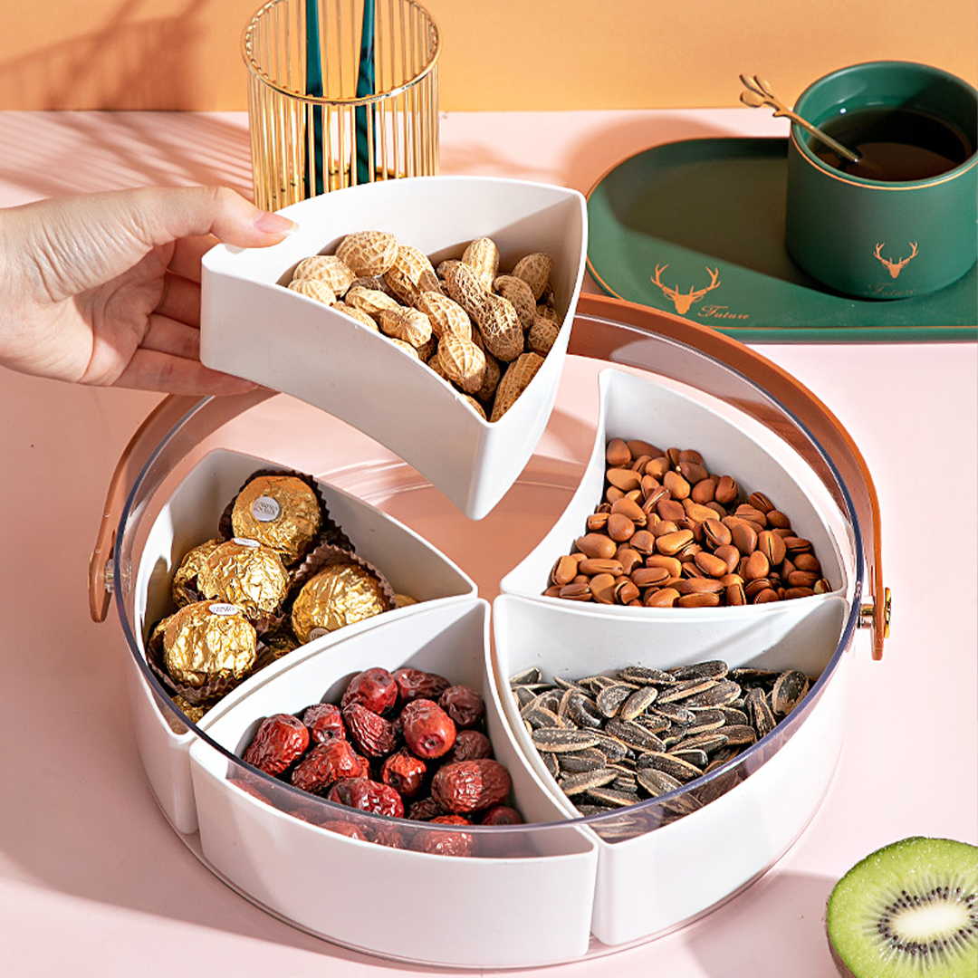 RIPPU - Tempat Makanan Snack Kacang Permen Toples Lebaran Jar Food Storage Sekat Dengan Tutup Dan Handle Multifungsi