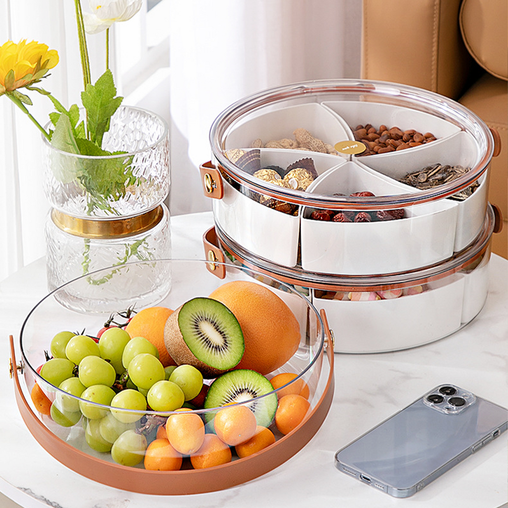 RIPPU - Tempat Makanan Snack Kacang Permen Toples Lebaran Jar Food Storage Sekat Dengan Tutup Dan Handle Multifungsi