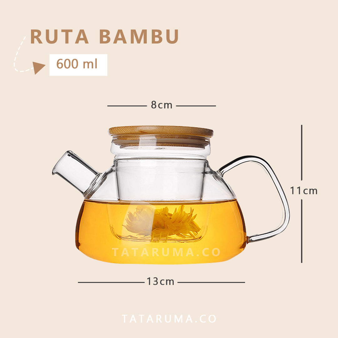 RUTA - Teko Kaca 3in1 Tutup+Saringan Tahan Panas 600ML