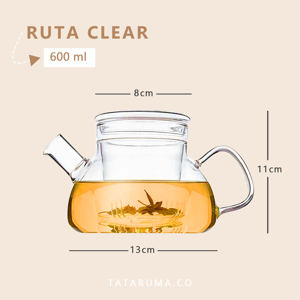 RUTA - Teko Kaca 3in1 Tutup+Saringan Tahan Panas 600ML