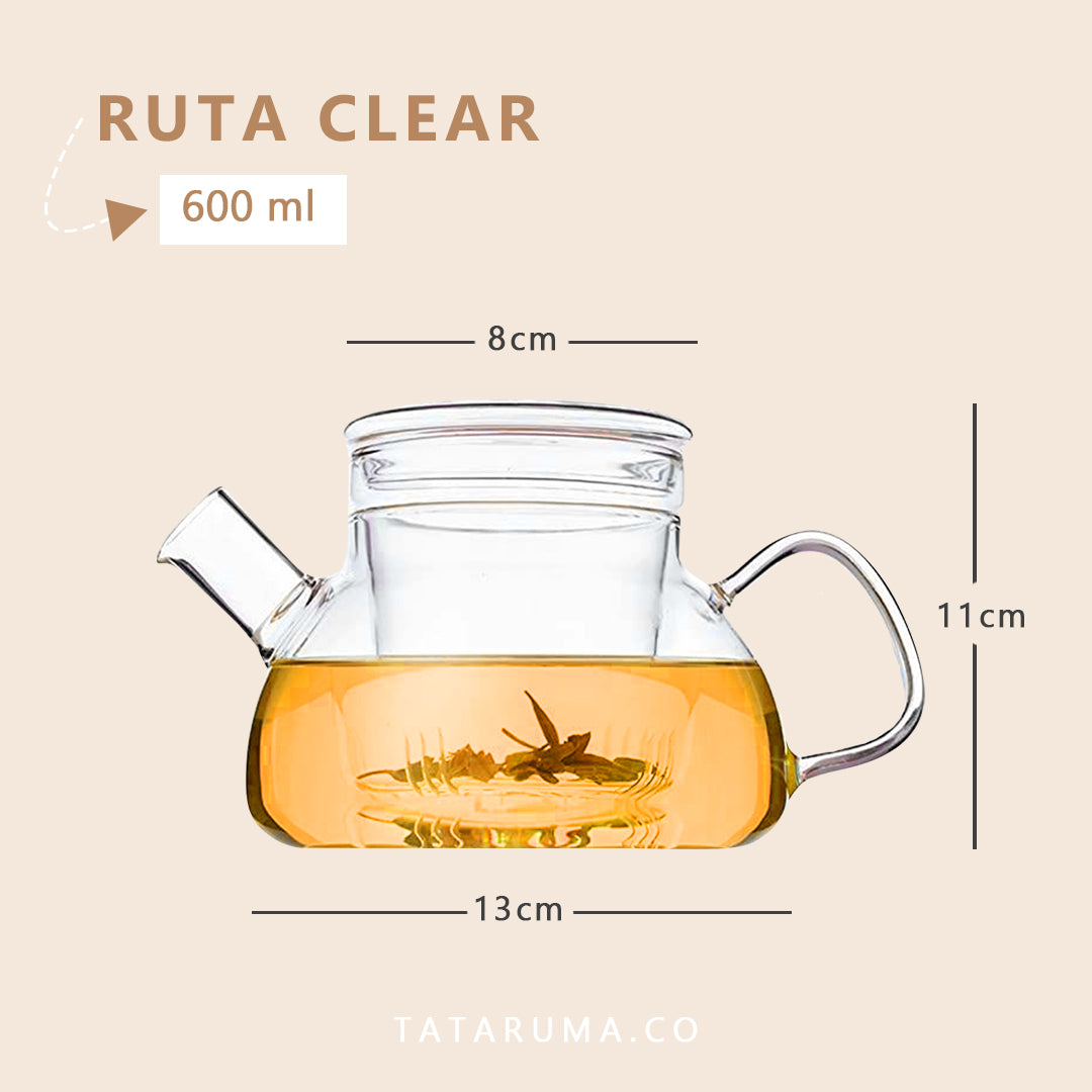 RUTA - Teko Kaca 3in1 Tutup+Saringan Tahan Panas 600ML