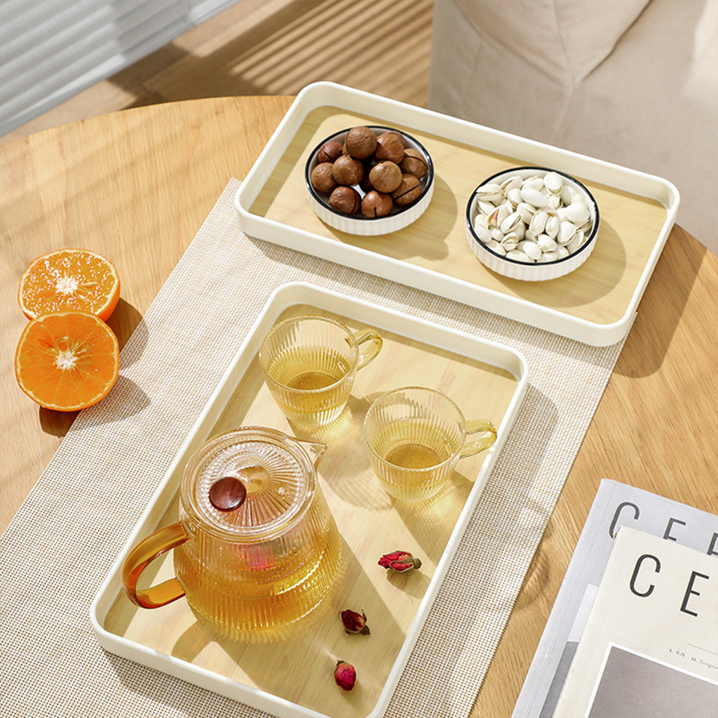 SABA - Tray Aksen Kayu Baki Motif Plastik Estetik Nampan Alas Saji Teh Kopi Jus Minuman Snack