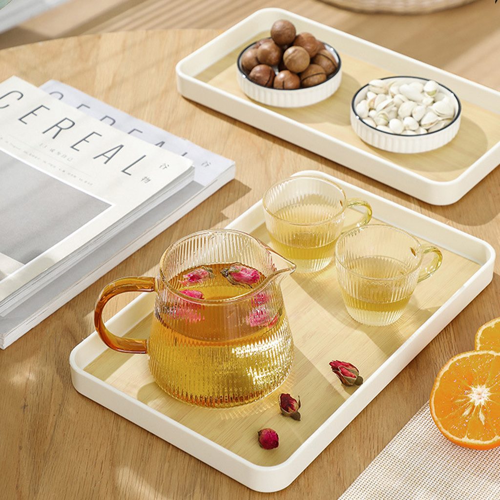 SABA - Tray Aksen Kayu Baki Motif Plastik Estetik Nampan Alas Saji Teh Kopi Jus Minuman Snack