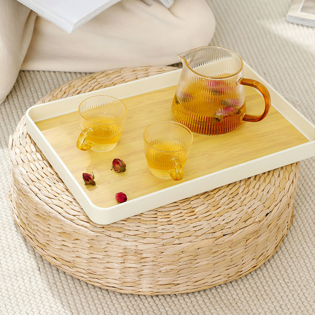 SABA - Tray Aksen Kayu Baki Motif Plastik Estetik Nampan Alas Saji Teh Kopi Jus Minuman Snack