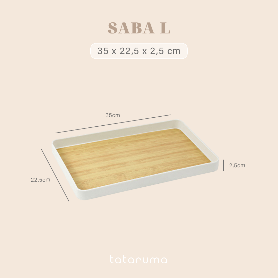 SABA - Tray Aksen Kayu Baki Motif Plastik Estetik Nampan Alas Saji Teh Kopi Jus Minuman Snack