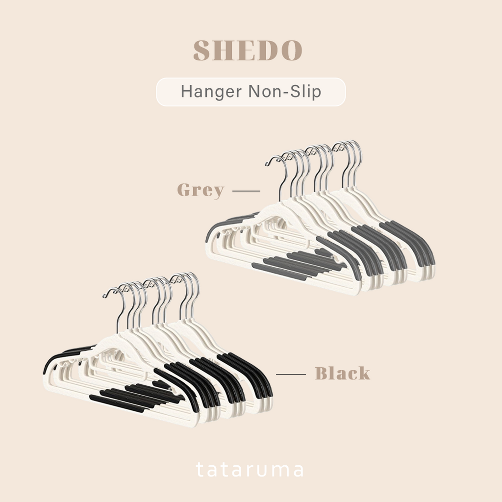SHEDO isi 10pcs - Gantungan Baju Hanger Non-slip Putih Hitam Abu Anti Melorot Licin