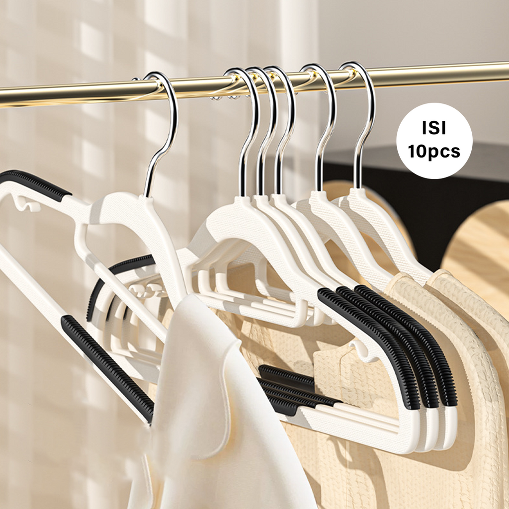 SHEDO isi 10pcs - Gantungan Baju Hanger Non-slip Putih Hitam Abu Anti Melorot Licin