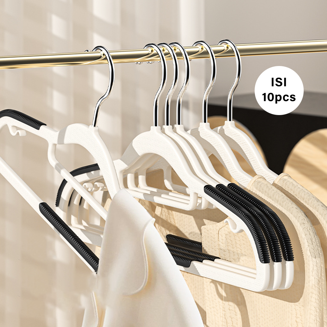 SHEDO isi 10pcs - Gantungan Baju Hanger Non-slip Putih Hitam Abu Anti Melorot Licin
