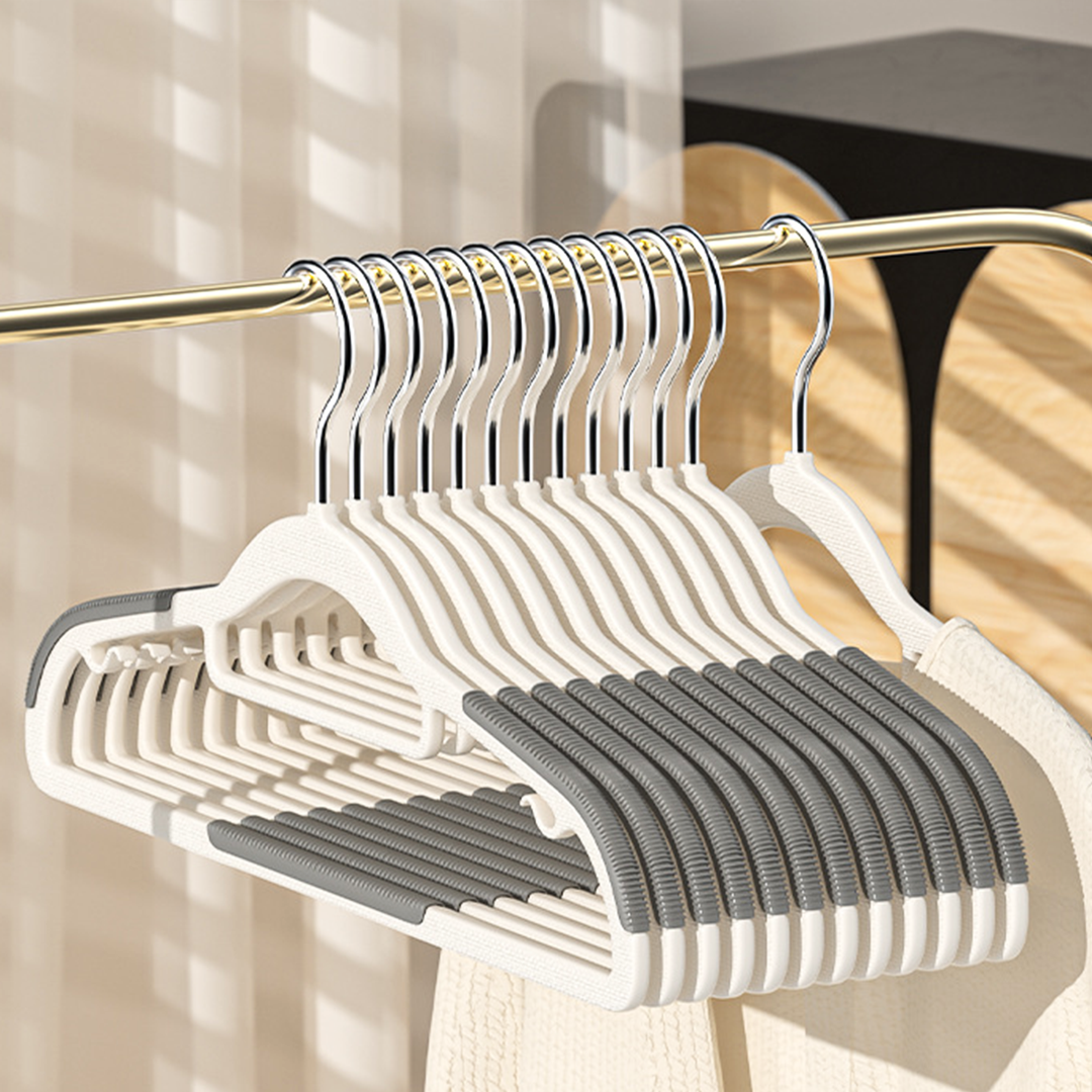 SHEDO isi 10pcs - Gantungan Baju Hanger Non-slip Putih Hitam Abu Anti Melorot Licin