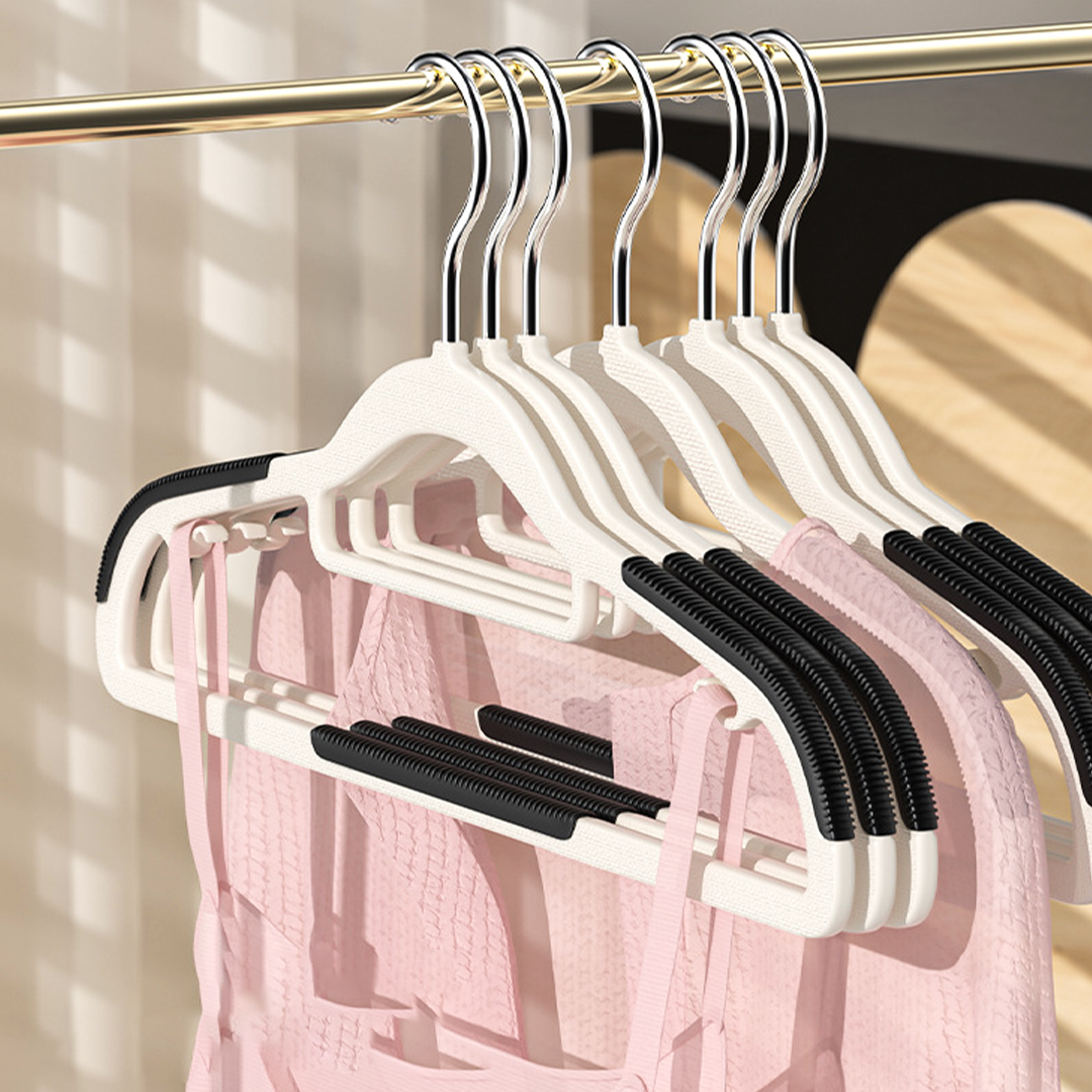 SHEDO isi 10pcs - Gantungan Baju Hanger Non-slip Putih Hitam Abu Anti Melorot Licin
