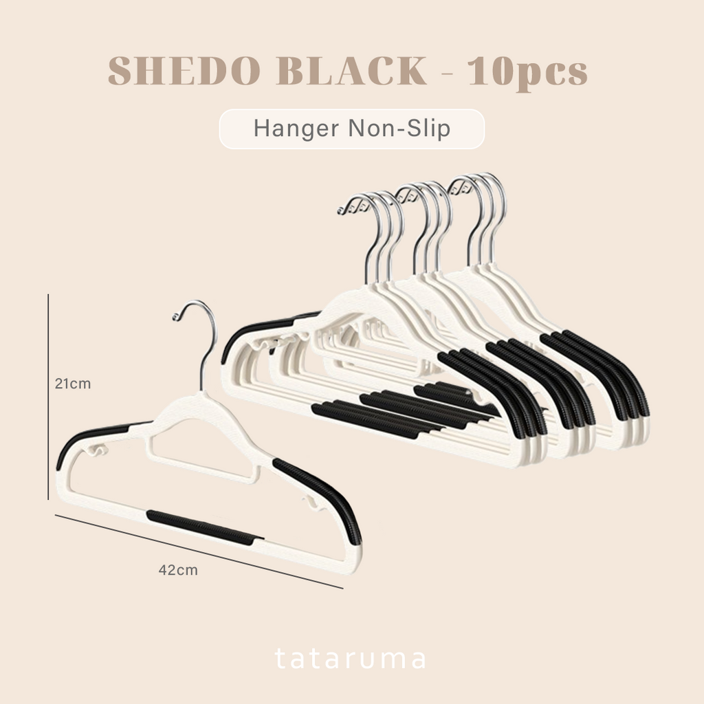 SHEDO isi 10pcs - Gantungan Baju Hanger Non-slip Putih Hitam Abu Anti Melorot Licin