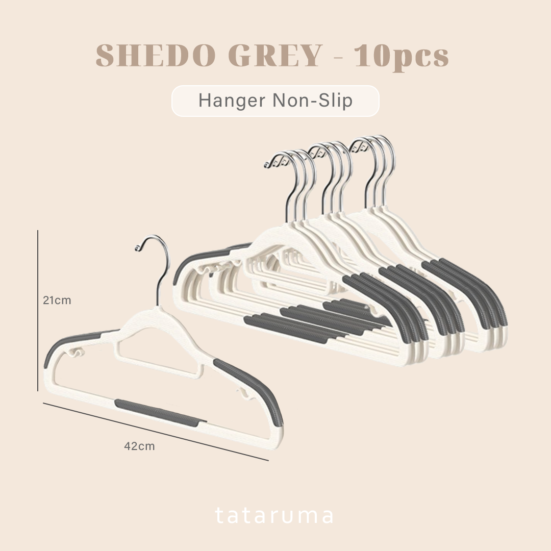 SHEDO isi 10pcs - Gantungan Baju Hanger Non-slip Putih Hitam Abu Anti Melorot Licin