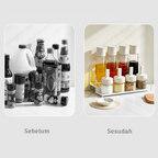 SOSOGU BUNDLE - Set 4 Botol Minyak dan 4 Botol Bumbu Bersendok dengan Rak Susun Tingkat Dapur Kitchen Rack Besi FREE STICKER