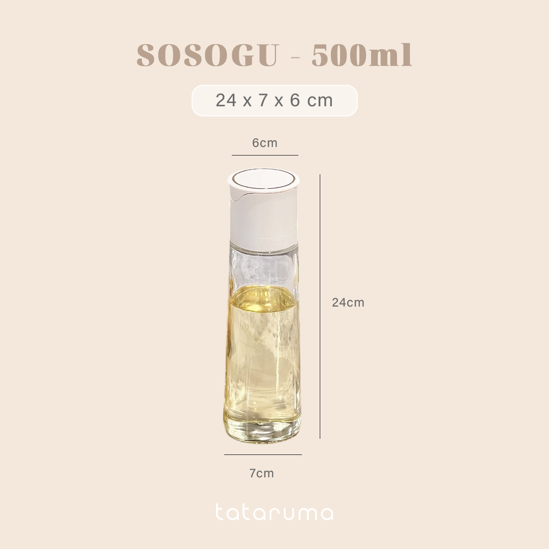 SOSOGU - Botol Minyak 500ml Oil Bottle Kaca Tutup Otomatis Food Grade Kecap Asin Wijen Sesame Storage Pot FREE STICKER
