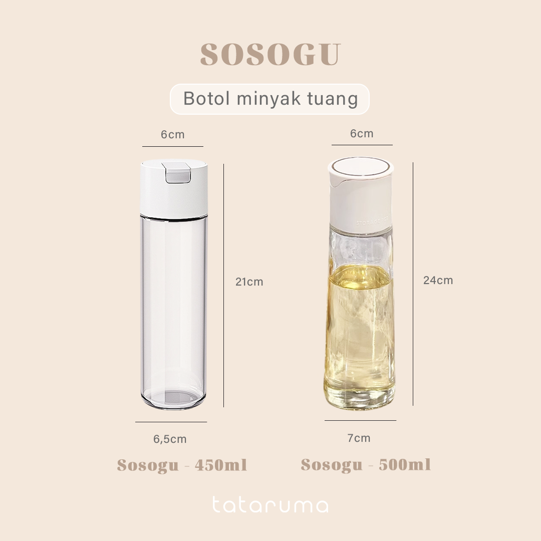 SOSOGU - Botol Minyak 500ml Oil Bottle Kaca Tutup Otomatis Food Grade Kecap Asin Wijen Sesame Storage Pot FREE STICKER