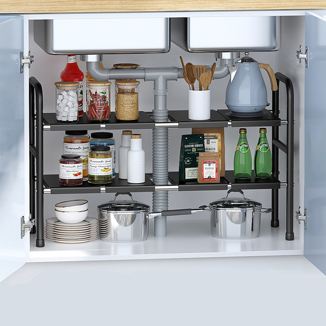 SUTAKU - Rak Tingkat Dapur Under Sink Customized Bebas Atur Papan Keranjang Adjustable Extendable Kitchen Rack