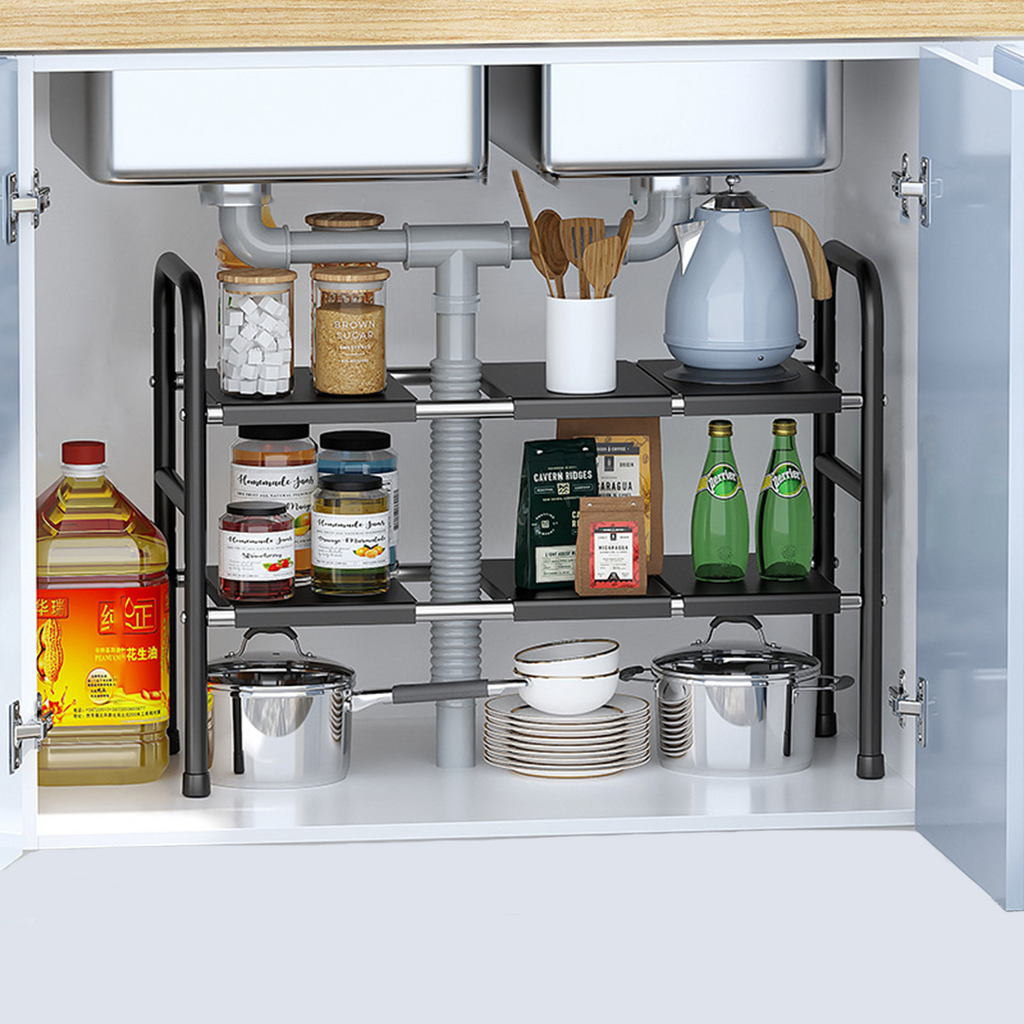 SUTAKU - Rak Tingkat Dapur Under Sink Customized Bebas Atur Papan Keranjang Adjustable Extendable Kitchen Rack