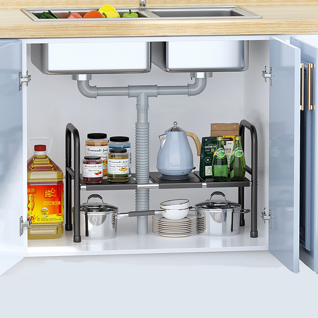 SUTAKU - Rak Tingkat Dapur Under Sink Customized Bebas Atur Papan Keranjang Adjustable Extendable Kitchen Rack