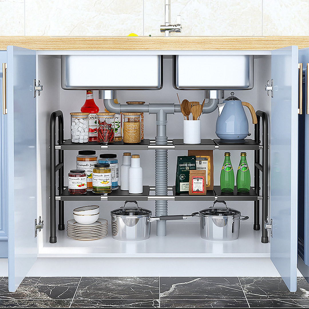 SUTAKU - Rak Tingkat Dapur Under Sink Customized Bebas Atur Papan Keranjang Adjustable Extendable Kitchen Rack