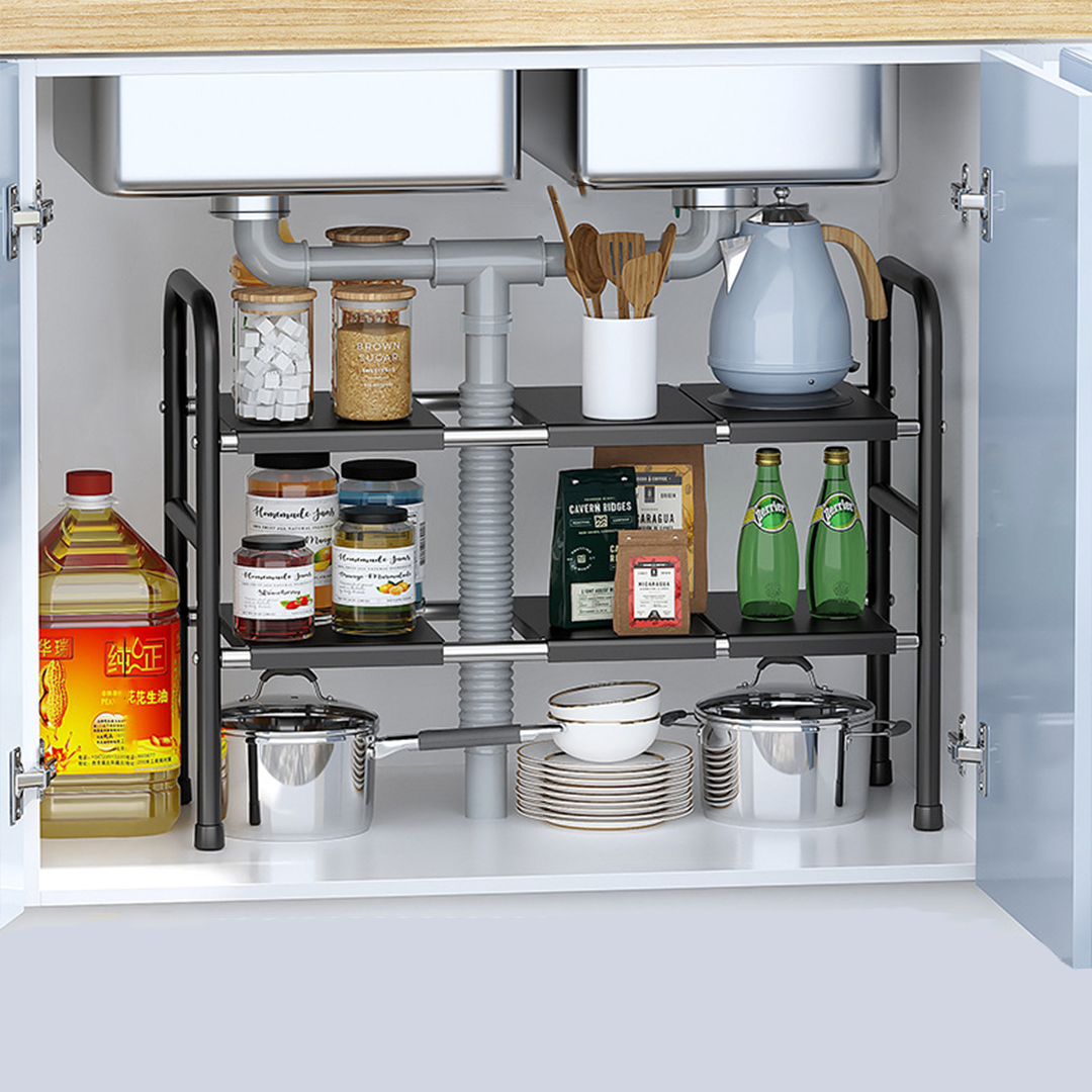 SUTAKU - Rak Tingkat Dapur Under Sink Customized Bebas Atur Papan Keranjang Adjustable Extendable Kitchen Rack