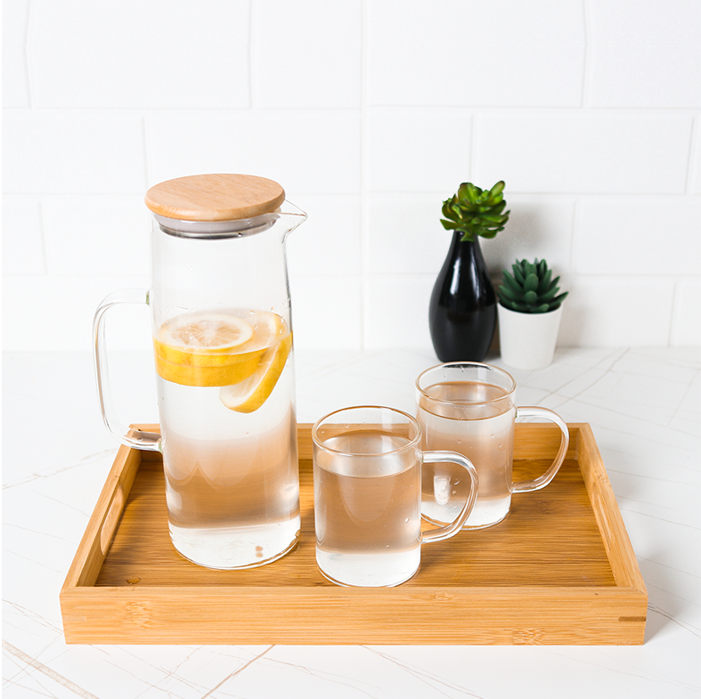 Tea Set Pitcher TAKAI 1L Minuman Tahan Panas & 2 gelas & Tray