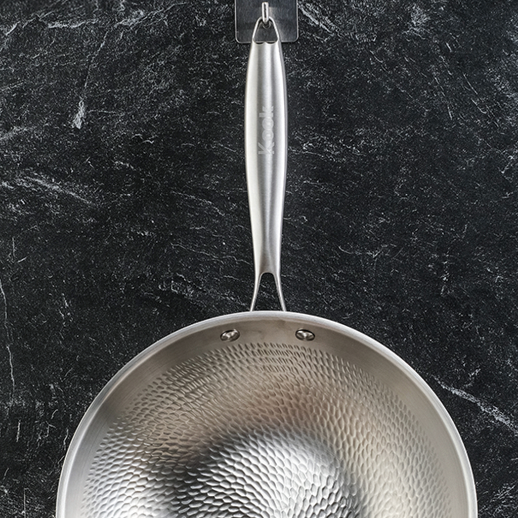 KOOK TEXTURA Fry Pan 20cm Tri-ply Fully Clad Textured Stainless Steel 18/10 Zero Coating SUS 304 Interior 403 Exterior Non-toxic PFOA PTFE Free Grafir Nama Engrave Gift Housewarming Wedding Birthday Hampers