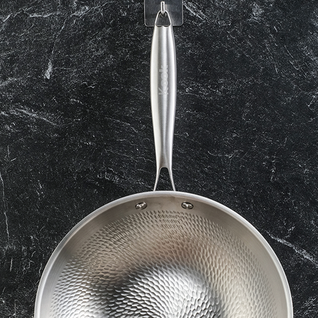 KOOK TEXTURA Fry Pan 20cm Tri-ply Fully Clad Textured Stainless Steel 18/10 Zero Coating SUS 304 Interior 403 Exterior Non-toxic PFOA PTFE Free Grafir Nama Engrave Gift Housewarming Wedding Birthday Hampers